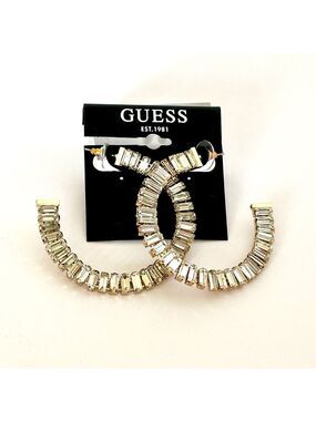GUESS | Gold Baguette Oversized Hoop Glam Earrings | NWT $55